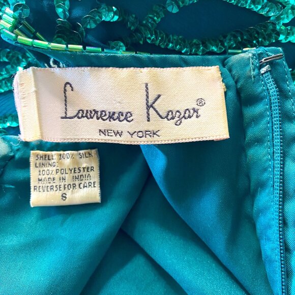 Laurence Kazar Teal Silk Sequin Short Sleeve Column Dress 80s Vintage Sz S FLAW - Picture 4 of 15